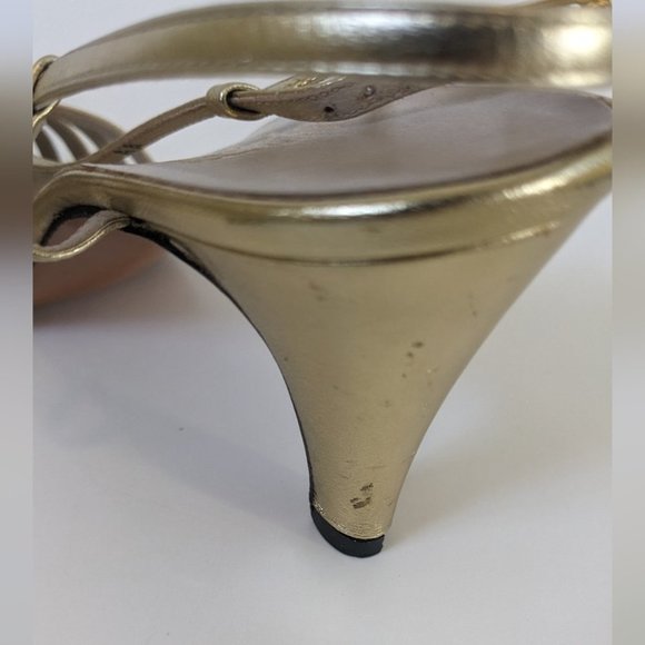 Salvatore Ferragamo Tiffany Slingback Strappy Gold Leather Sandals 8 Vintage - Picture 9 of 14